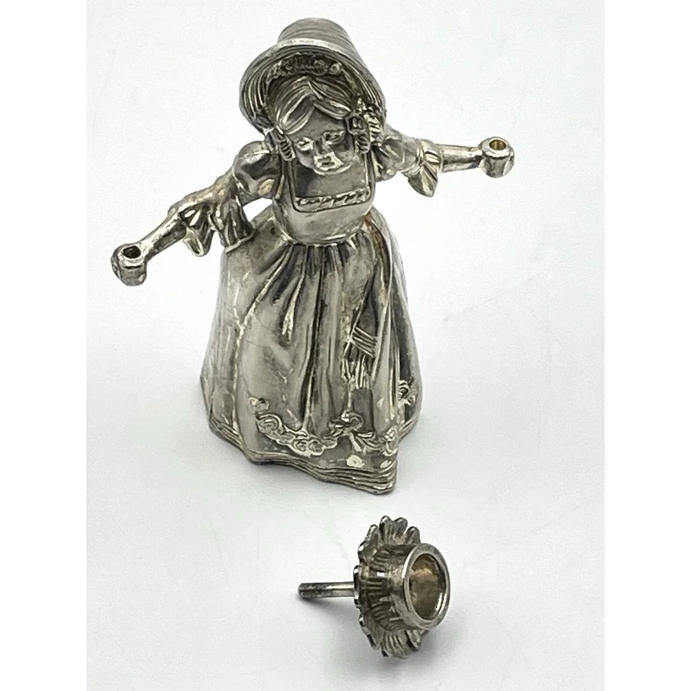 Vintage 1980s Silver Tone Victorian Lady Candle Holder Figurine 4
